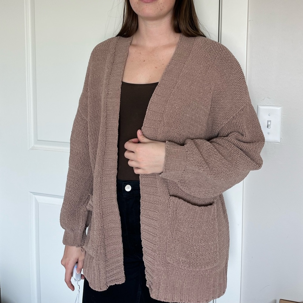 American Eagle Cardigan Womens M Brown Knit Button Front Chunky Sweater
